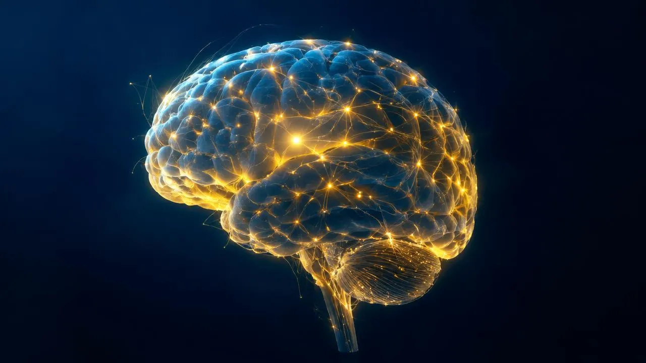 Illustration of a glowing human brain with neural connections