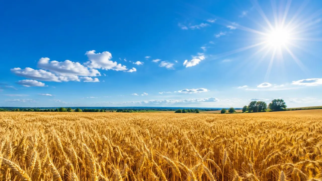 A clear blue sky over a golden wheat field